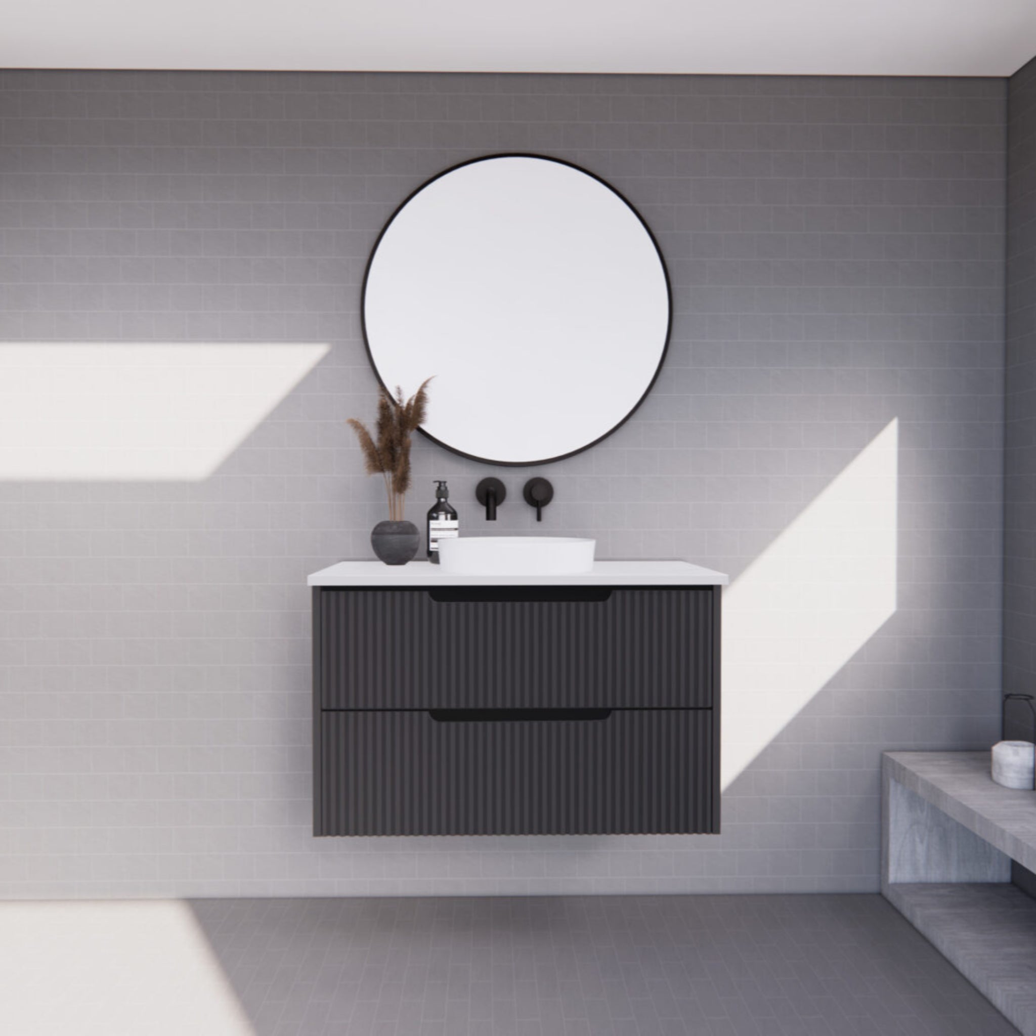 RIVA BALI MATTE BLACK 900MM SINGLE BOWL WALL HUNG VANITY