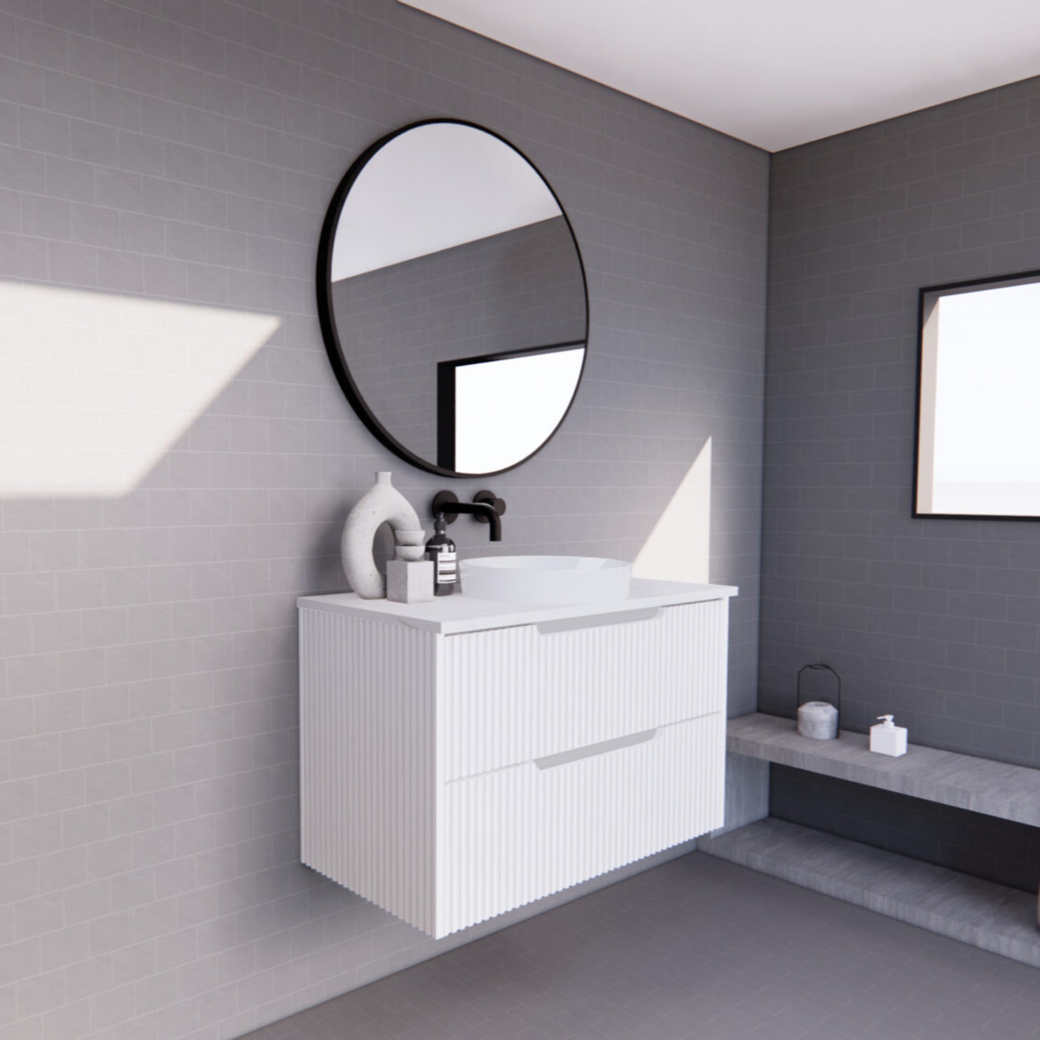 RIVA BALI MATTE WHITE 900MM SINGLE BOWL WALL HUNG VANITY