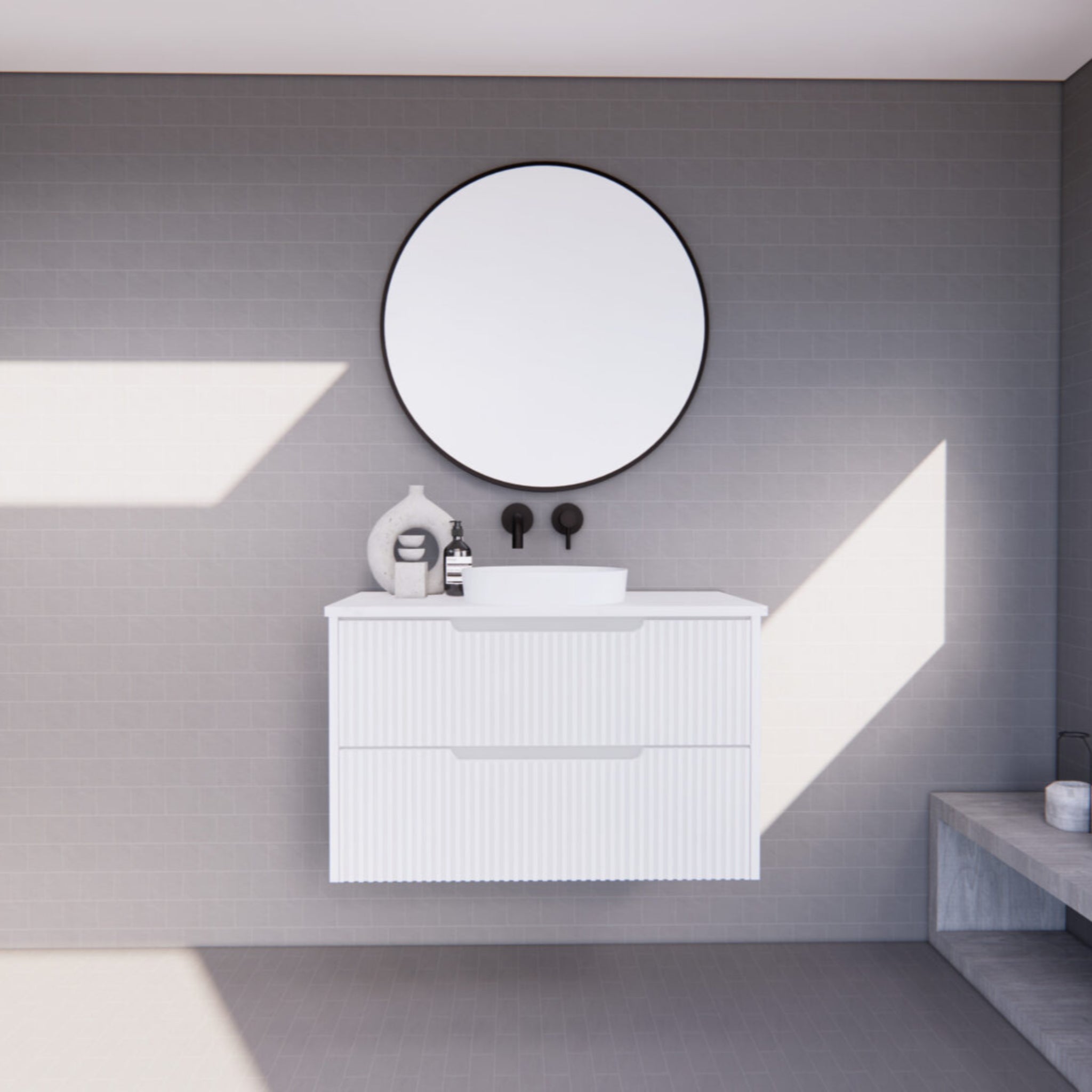 RIVA BALI MATTE WHITE 900MM SINGLE BOWL WALL HUNG VANITY