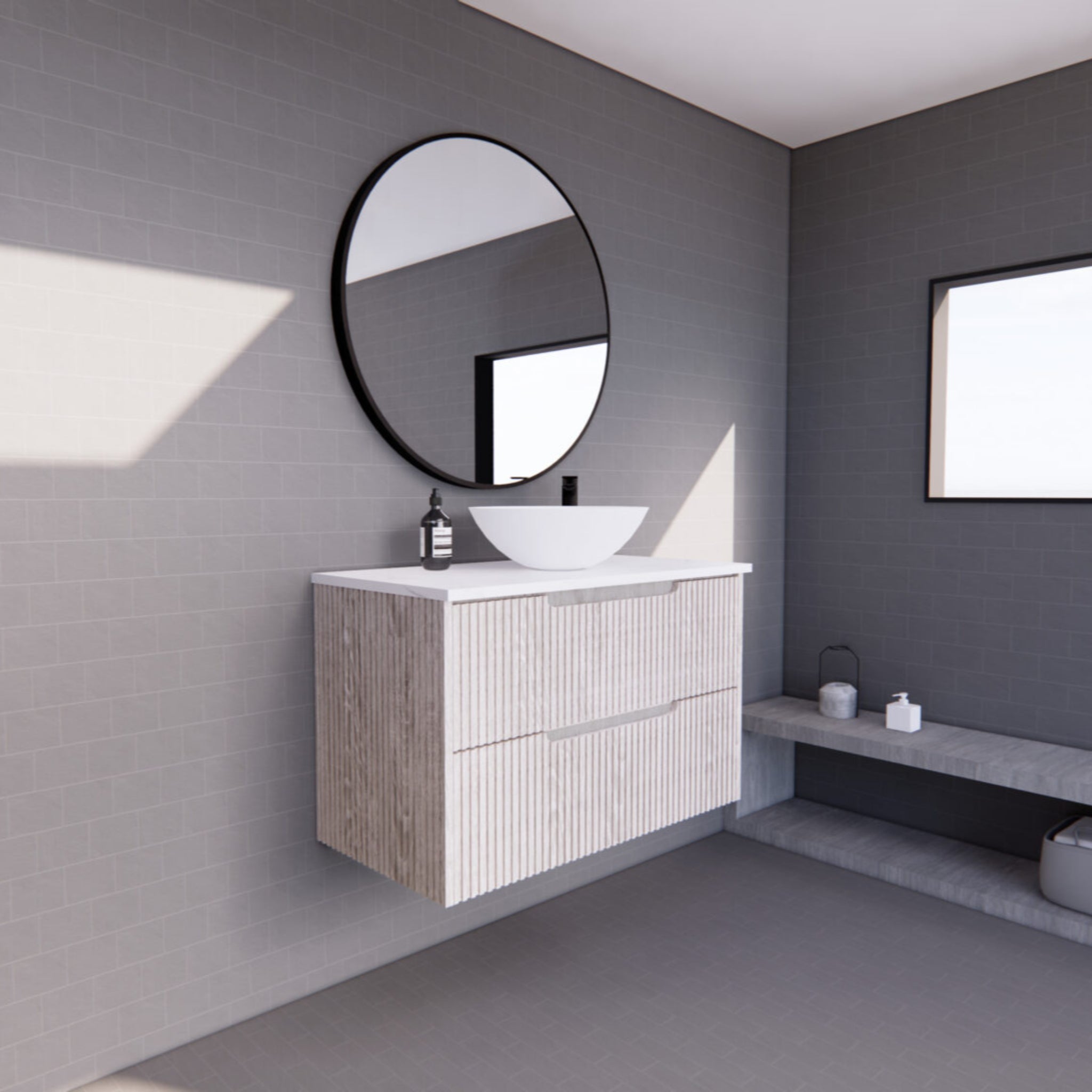 RIVA BALI WHITE OAK 900MM SINGLE BOWL WALL HUNG VANITY