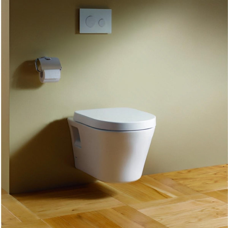 TOTO BASIC+ WALL HUNG TOILET AND WASHLET W/ REMOTE CONTROL AND AUTOLID PACKAGE (D-SHAPE) GLOSS WHITE