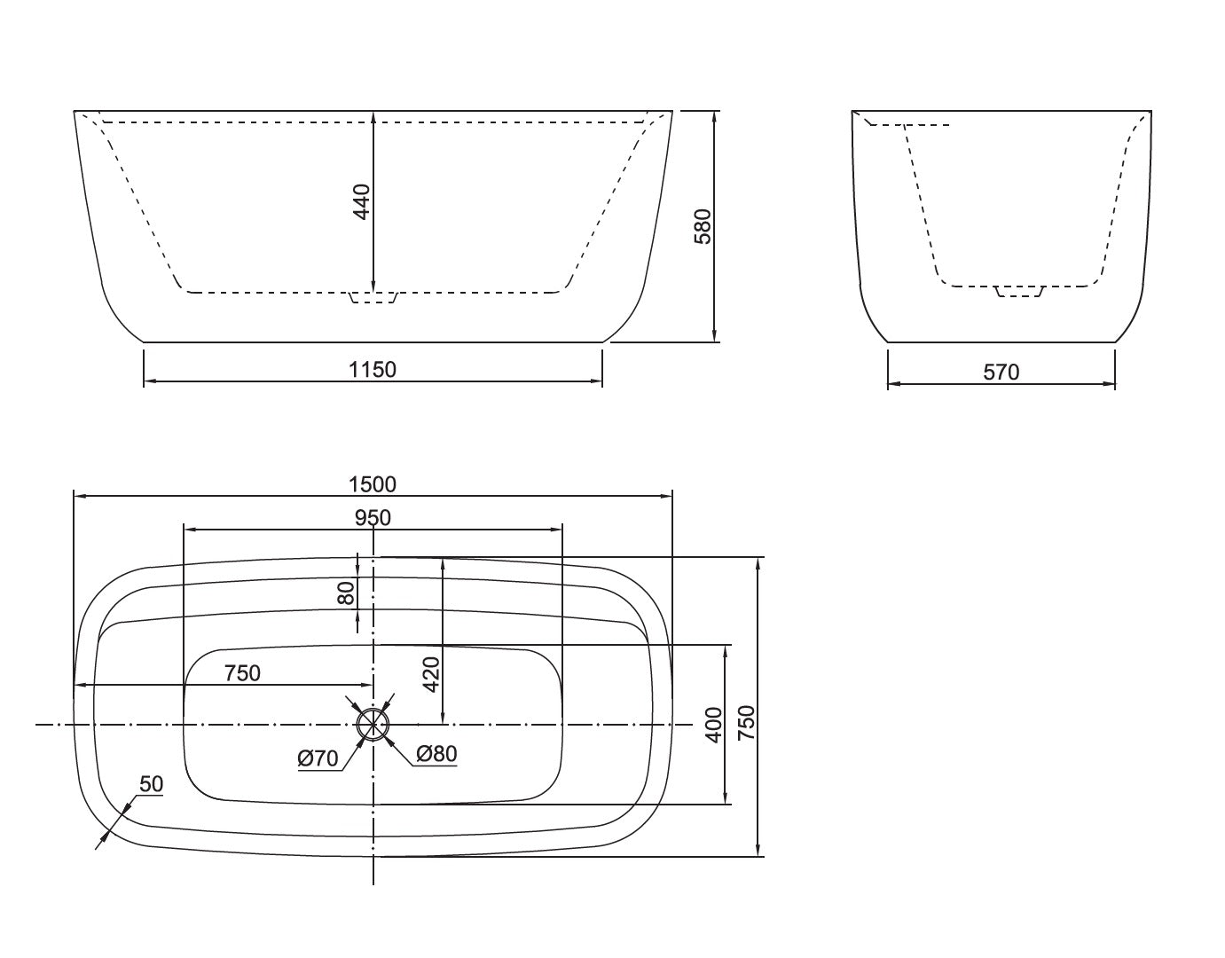 BEL BAGNO TERRICCIO FREESTANDING BATHTUB MATTE WHITE (AVAILABLE IN 1500MM AND 1700MM)