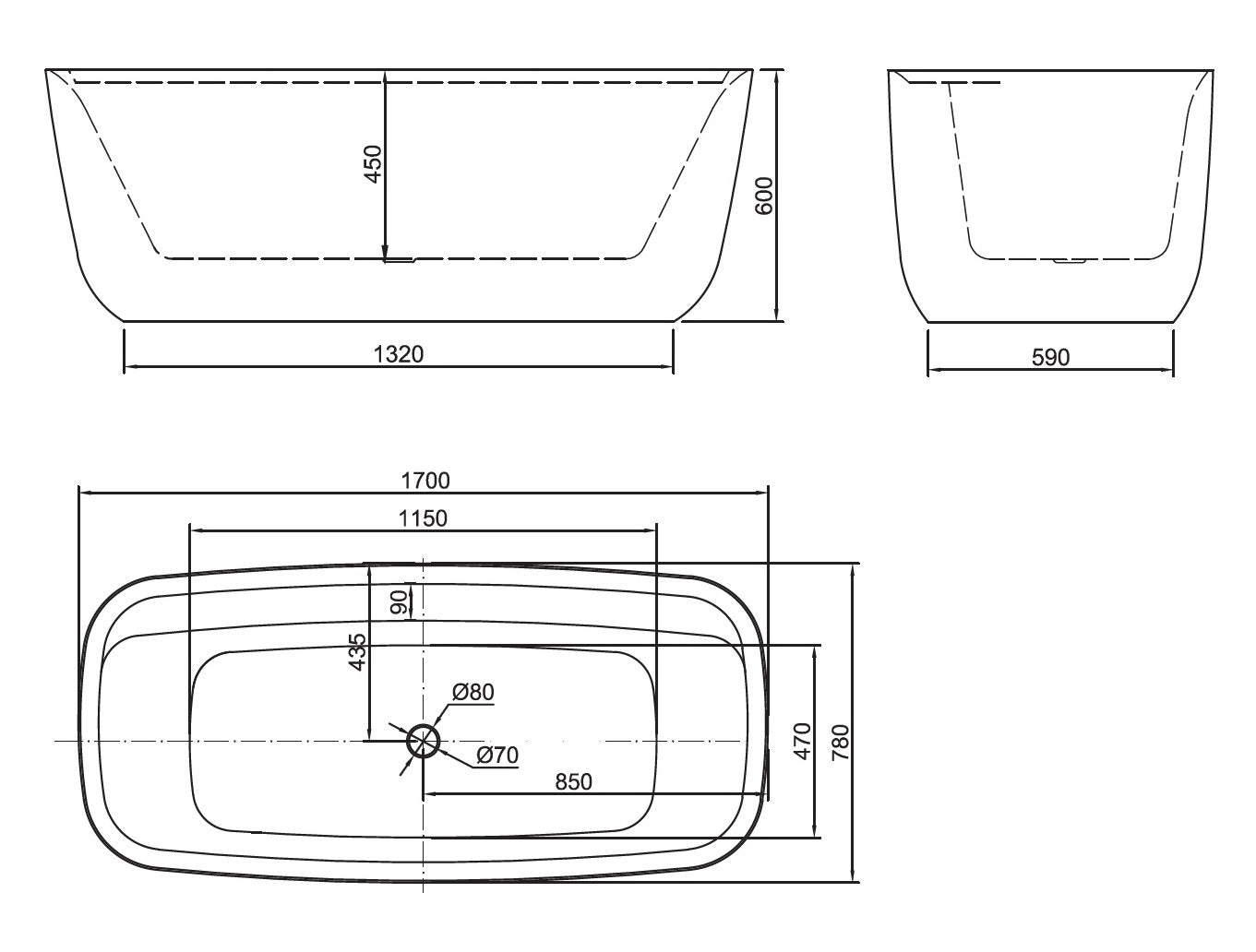 BEL BAGNO TERRICCIO FREESTANDING BATHTUB MATTE WHITE (AVAILABLE IN 1500MM AND 1700MM)