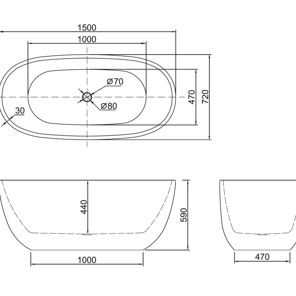 BELBAGNO ALLY FREESTANDING BATHTUB SEMI GLOSS WHITE (AVAILABLE IN 1500MM AND 1700MM)