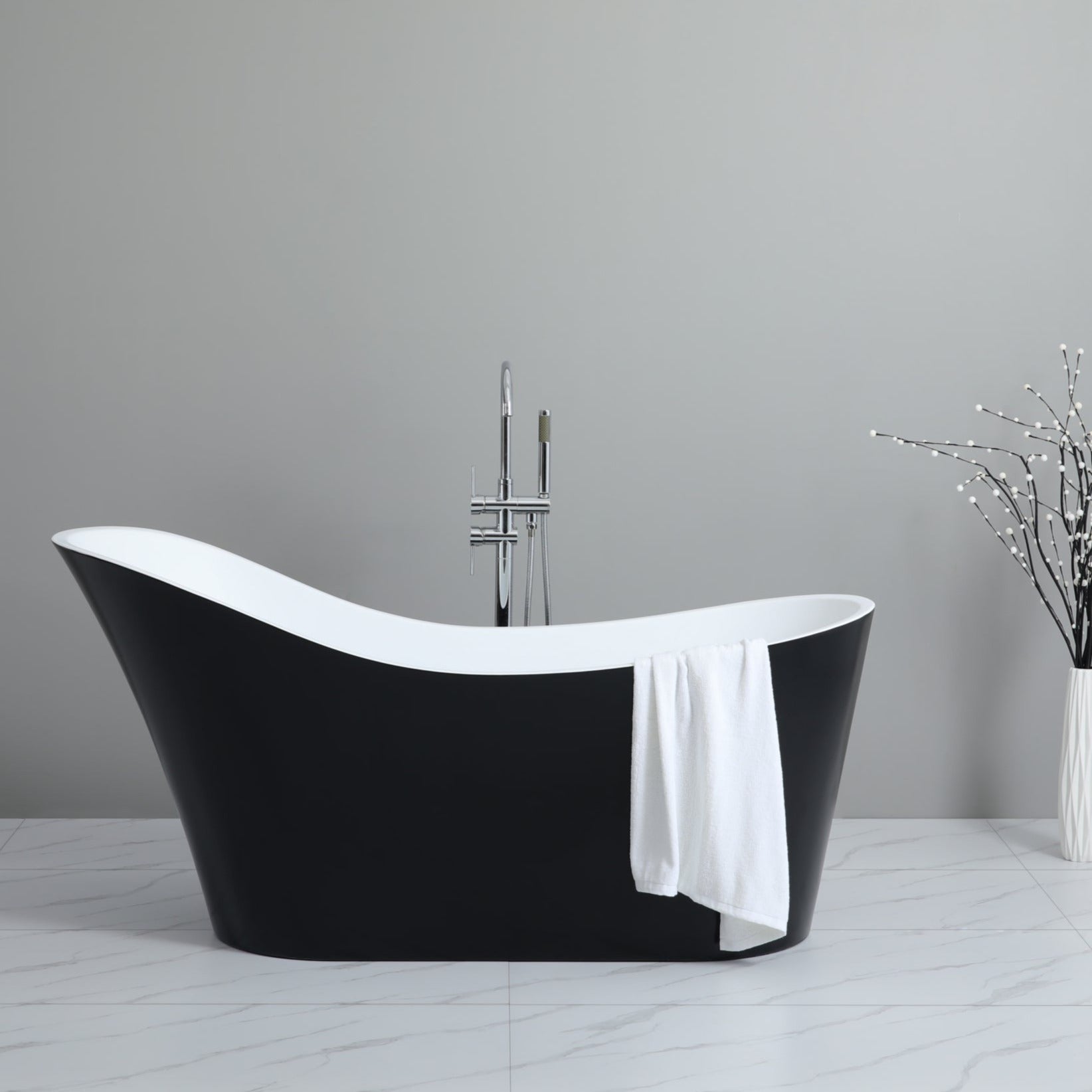 POSEIDON BEVEL FREE STANDING BATH NF GLOSS BLACK AND GLOSS WHITE 1700MM