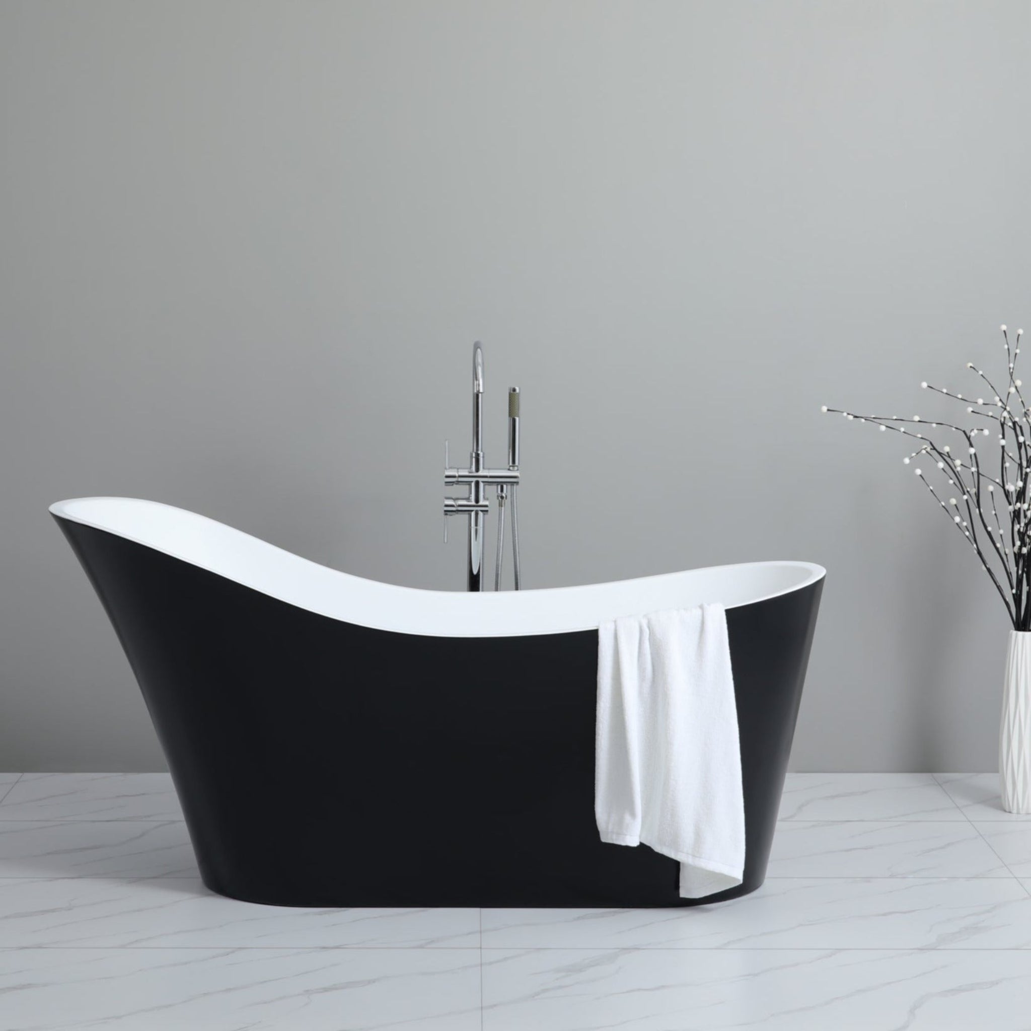 POSEIDON BEVEL FREESTANDING BATHTUB NF GLOSS BLACK AND GLOSS WHITE 1700MM