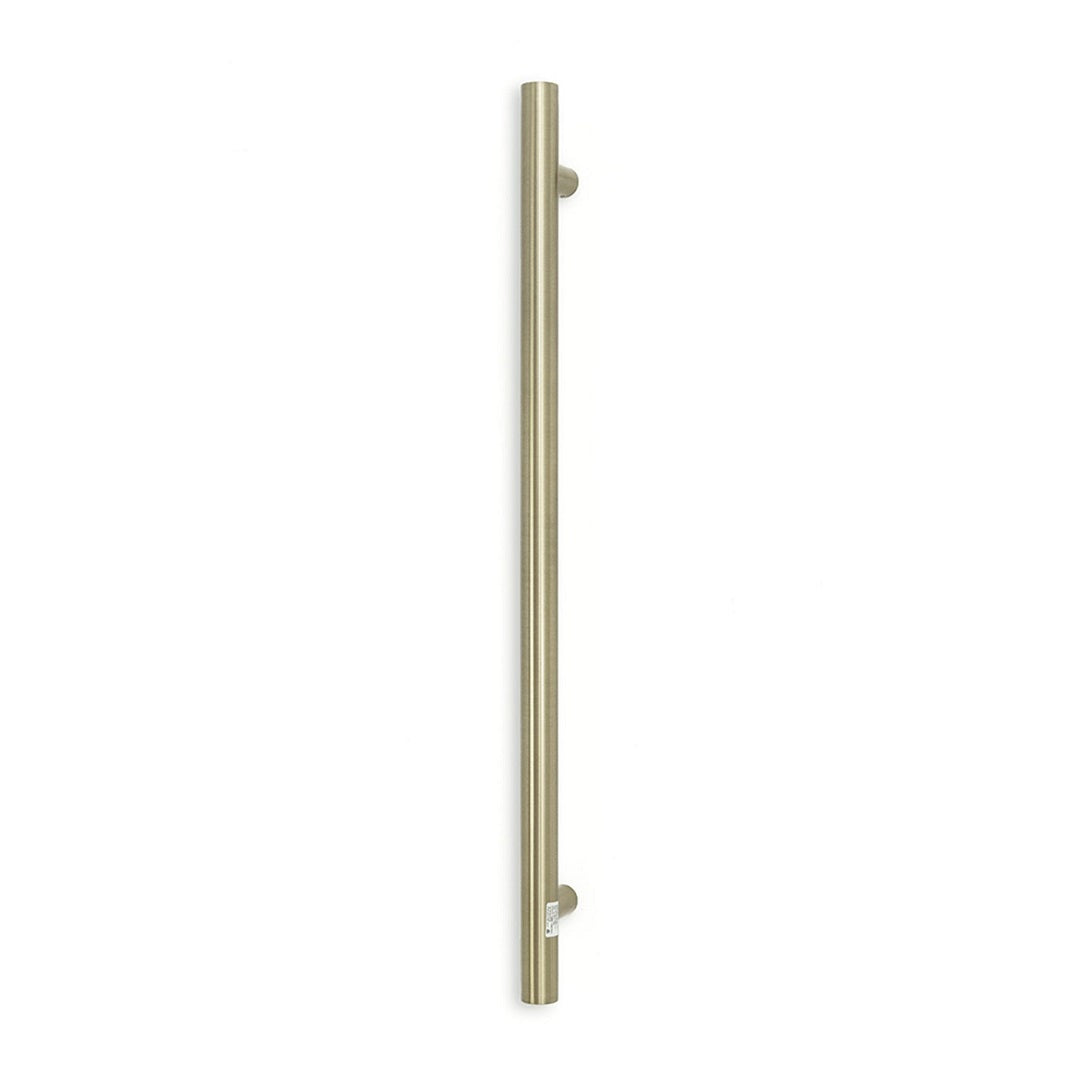 RADIANT HEATING VERTICAL ROUND HEATED SINGLE TOWEL RAIL BRUSHED NICKEL 950MM