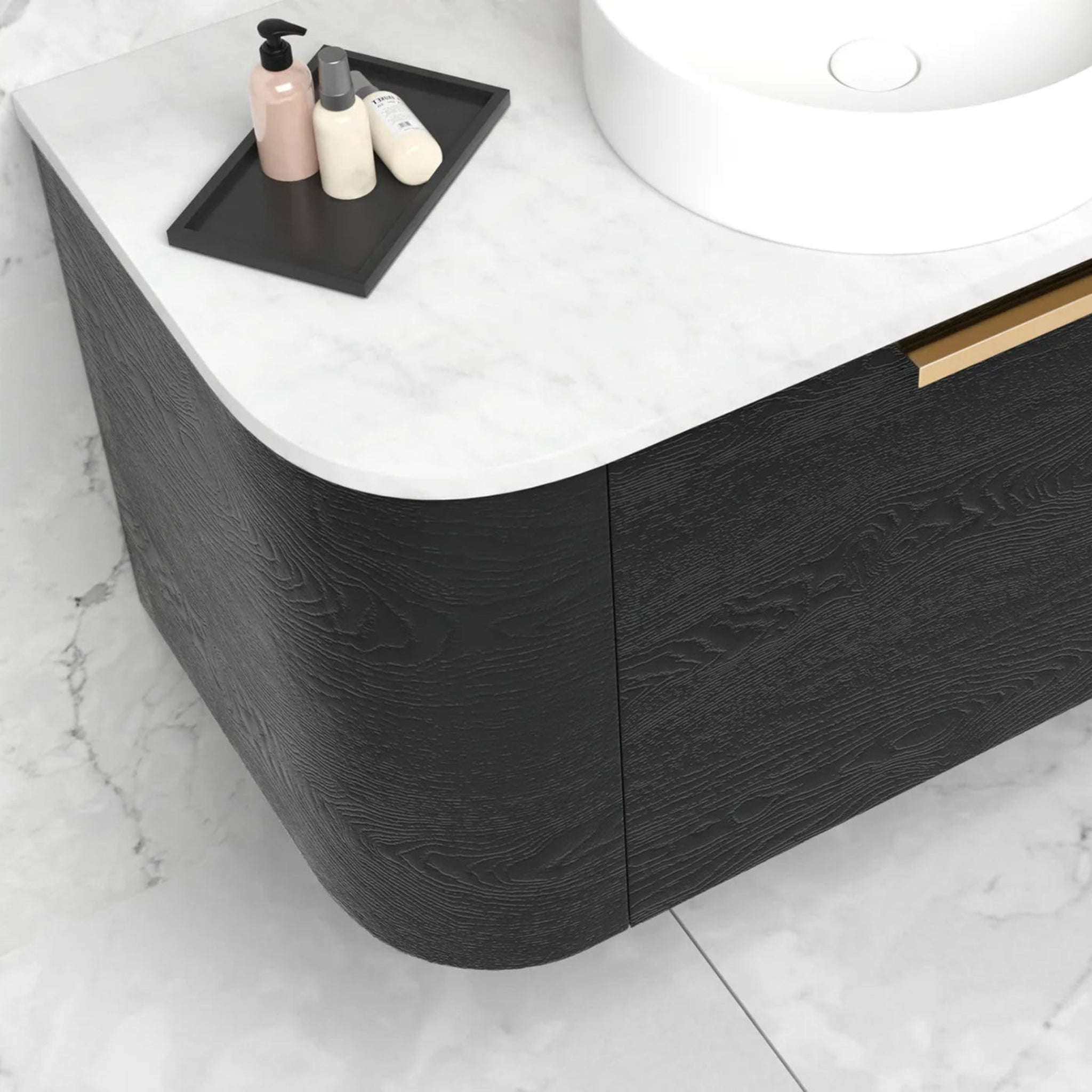 OTTI BONDI BLACK OAK 600MM SINGLE BOWL CURVE WALL HUNG VANITY