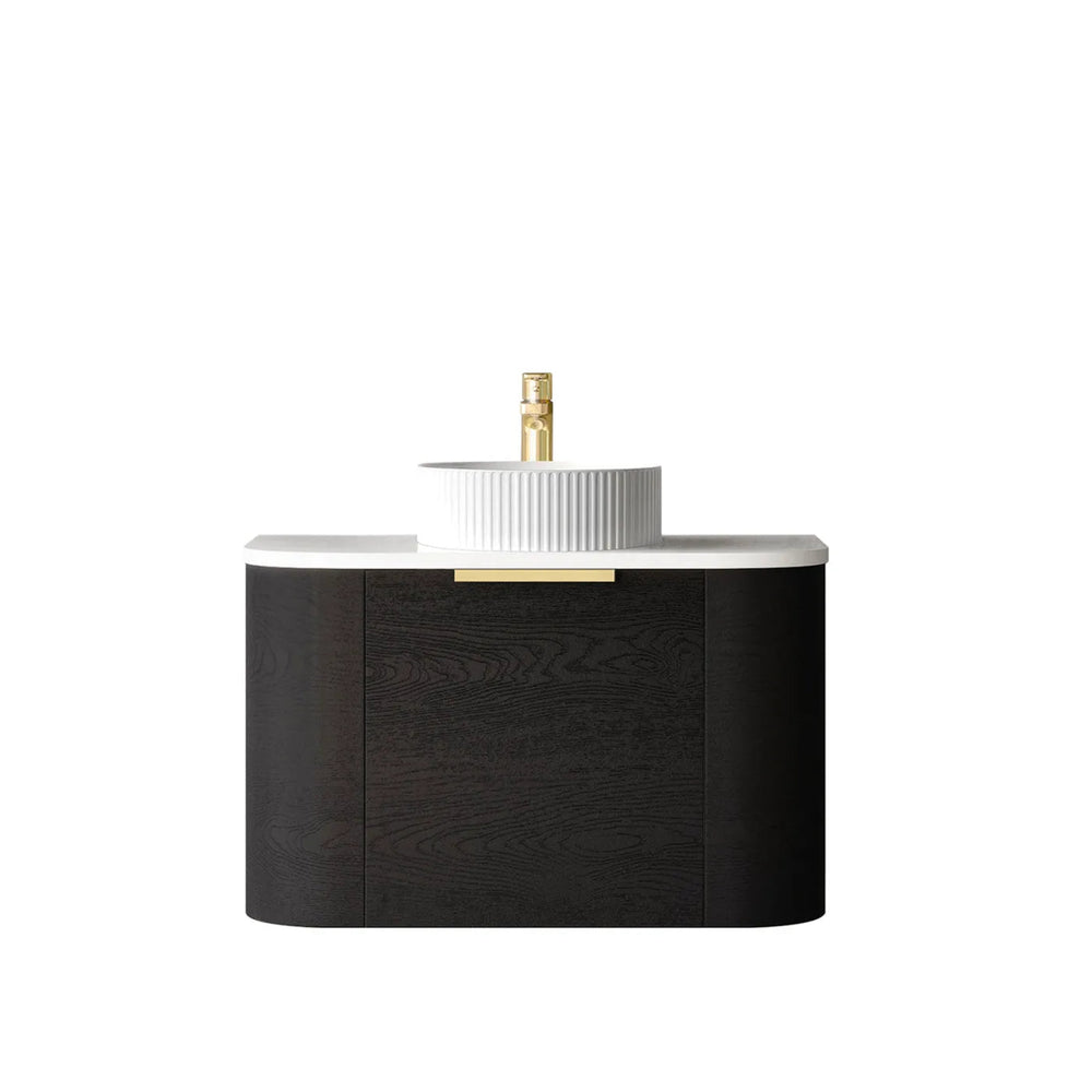 OTTI BONDI BLACK OAK 750MM SINGLE BOWL CURVE WALL HUNG VANITY