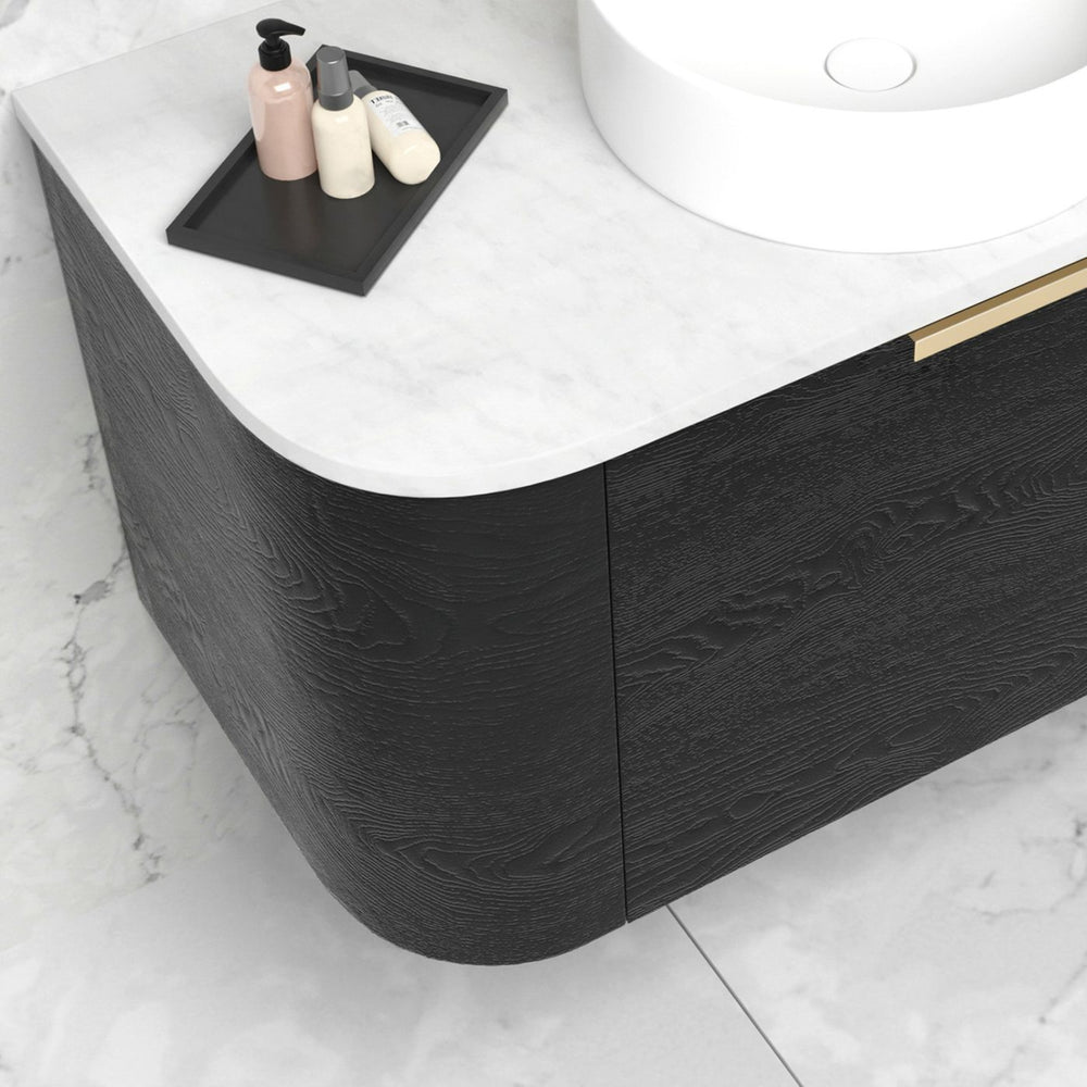 OTTI BONDI BLACK OAK 900MM CURVE SINGLE BOWL WALL HUNG VANITY