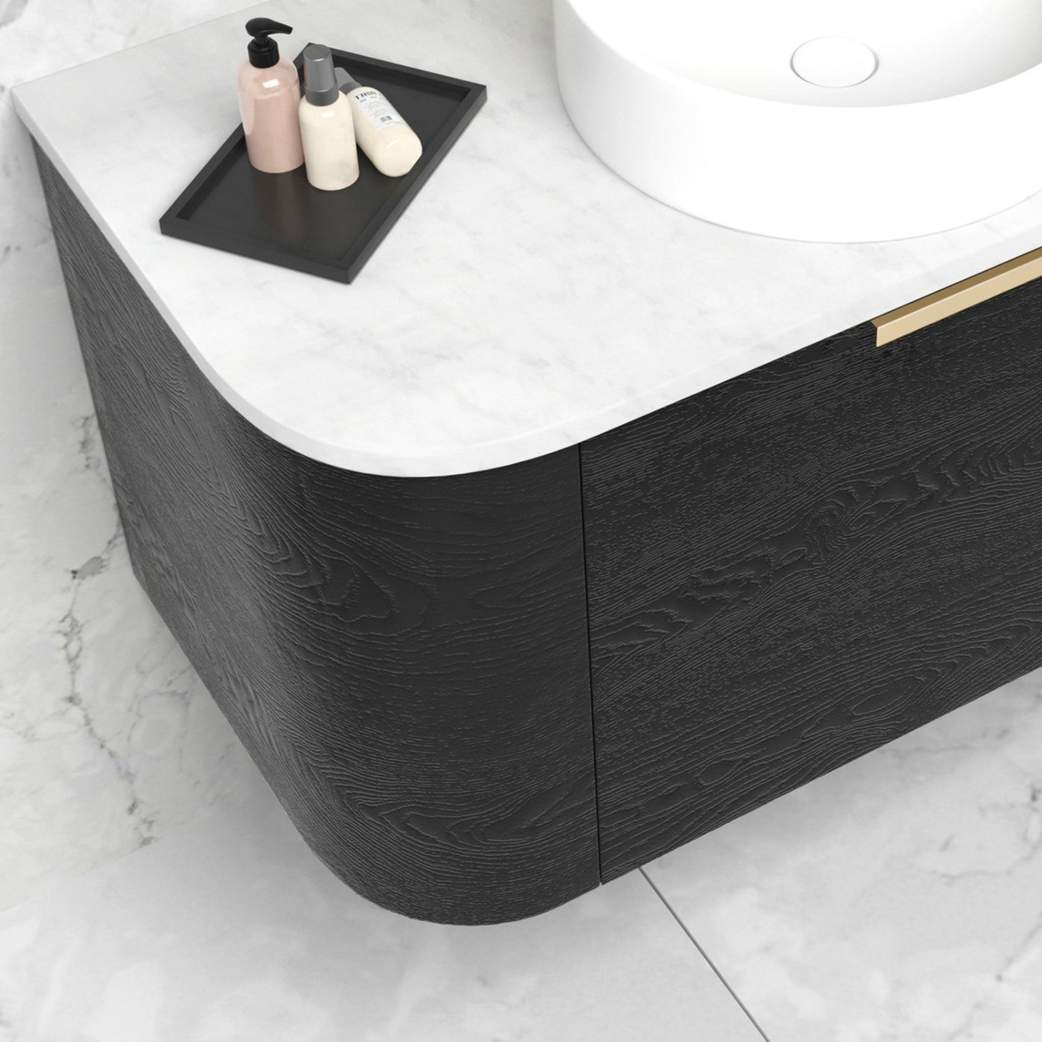 OTTI BONDI BLACK OAK 900MM CURVE SINGLE BOWL WALL HUNG VANITY