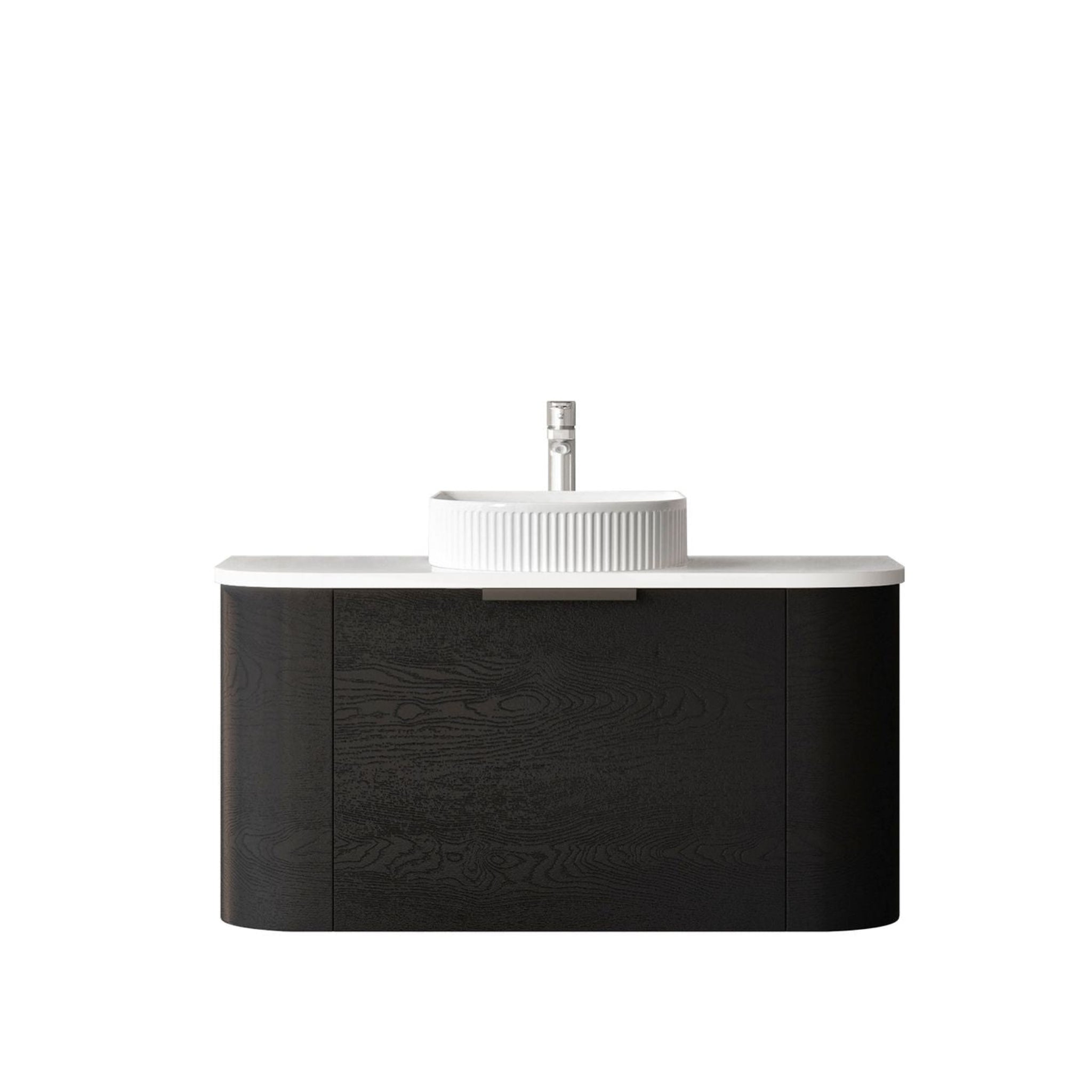 OTTI BONDI BLACK OAK 900MM CURVE SINGLE BOWL WALL HUNG VANITY