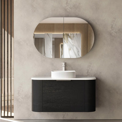 OTTI BONDI BLACK OAK 900MM CURVE SINGLE BOWL WALL HUNG VANITY
