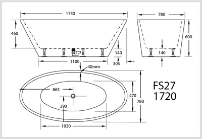 BROADWAY FS27 FREE STANDING BATH GLOSS WHITE 1720MM