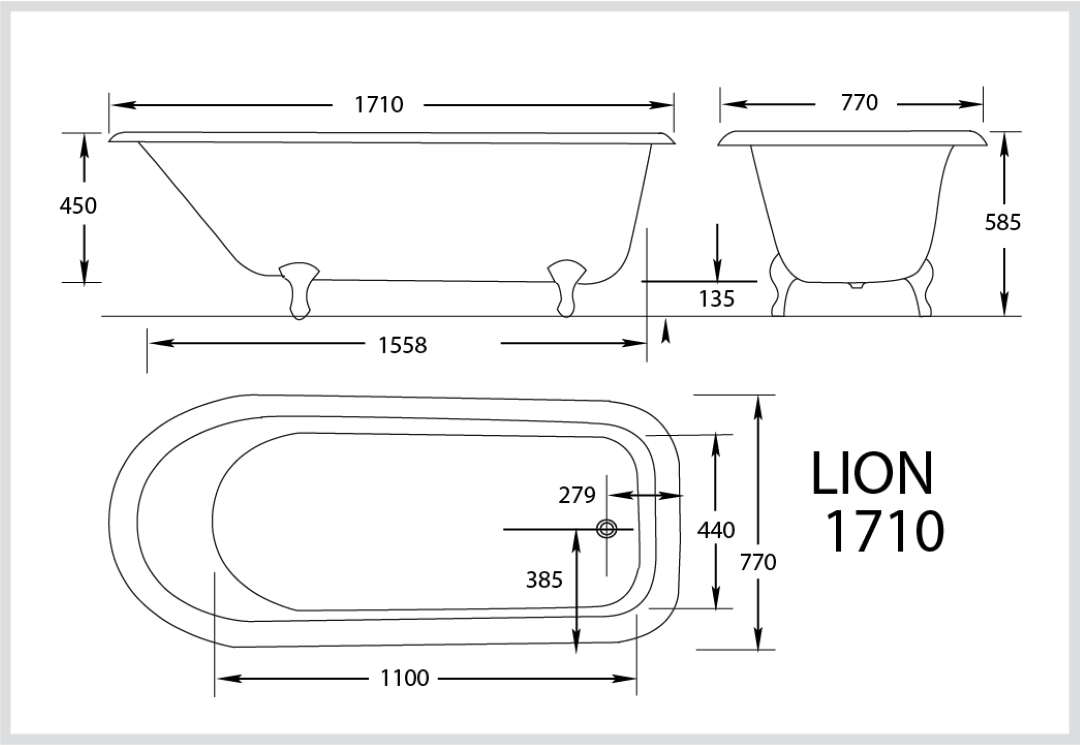 BROADWAY LION CLAWFOOT BATH WHITE (AVAILABLE IN 1530MM AND 1710MM)