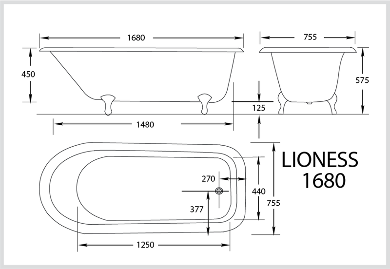 BROADWAY LIONESS CLAWFOOT BATHS WHITE (AVAILABLE IN 1525MM AND 1680MM)