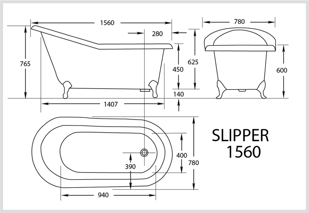 BROADWAY SLIPPER CLAWFOOT BATH WHITE (AVAILABLE IN 1560MM AND 1700MM)