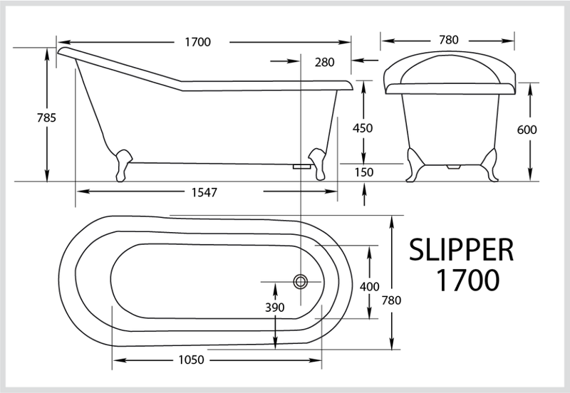 BROADWAY SLIPPER CLAWFOOT BATH WHITE (AVAILABLE IN 1560MM AND 1700MM)