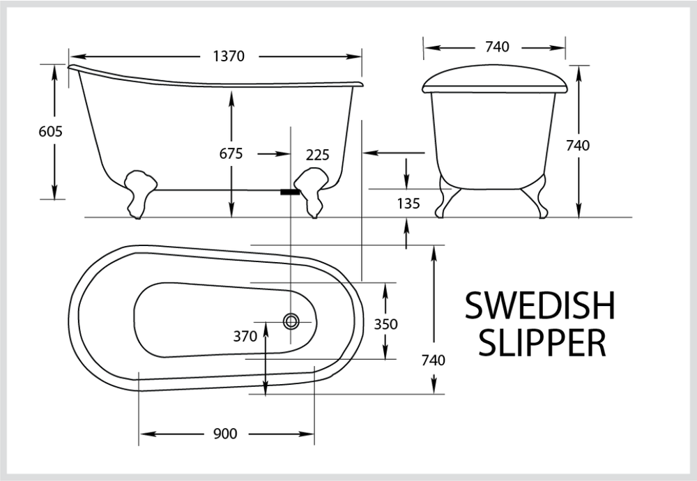 BROADWAY SWEDISH SLIPPER CLAWFOOT BATH WHITE 1370MM