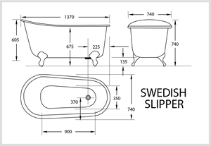 BROADWAY SWEDISH SLIPPER CLAWFOOT BATH WHITE 1370MM