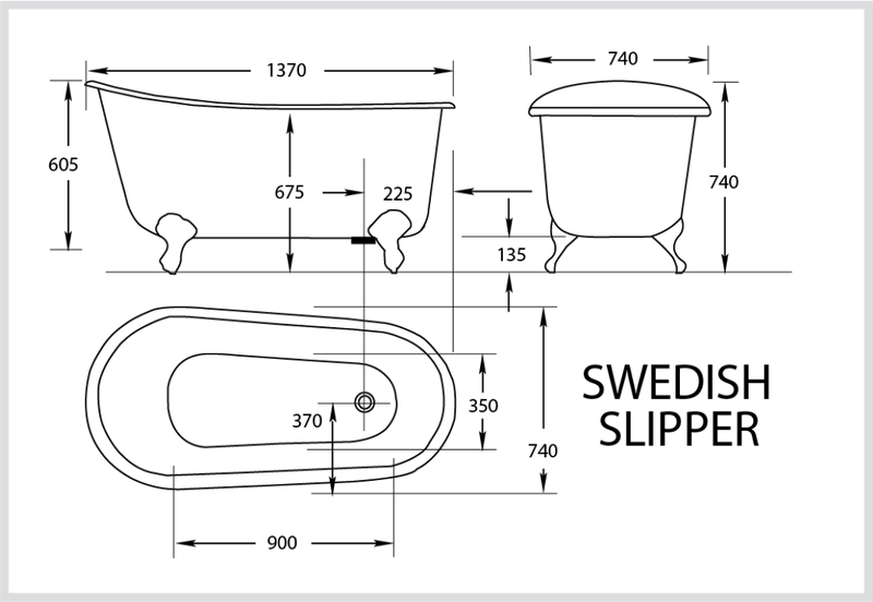 BROADWAY SWEDISH SLIPPER CLAWFOOT BATH WHITE 1370MM