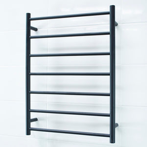RADIANT HEATING 7-BARS ROUND HEATED TOWEL RAIL MATTE BLACK 600MM