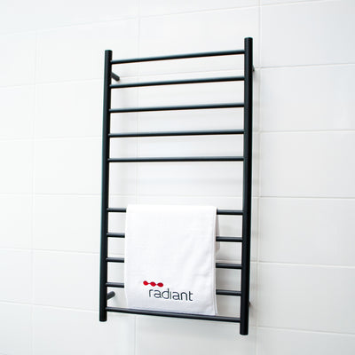 RADIANT HEATING 10-BARS ROUND HEATED TOWEL RAIL MATTE BLACK 600MM