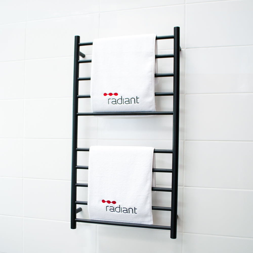 RADIANT HEATING 10-BARS ROUND HEATED TOWEL RAIL MATTE BLACK 600MM