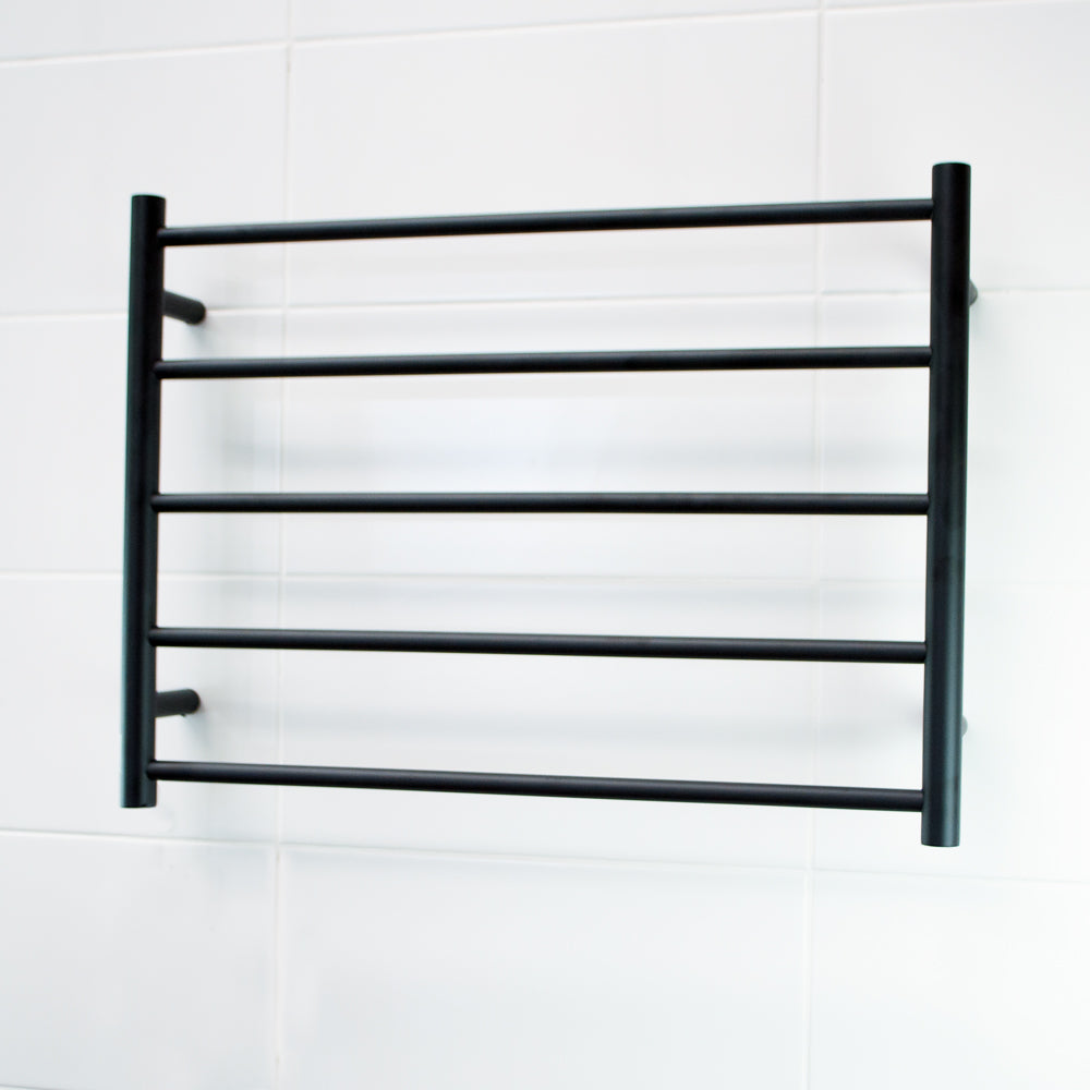 RADIANT HEATING 5-BARS ROUND HEATED TOWEL RAIL MATTE BLACK 750MM