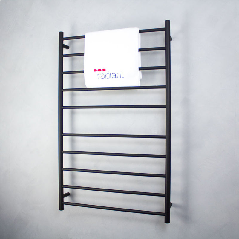 RADIANT HEATING 10-BARS ROUND HEATED TOWEL RAIL MATTE BLACK 130WATTS 750MM