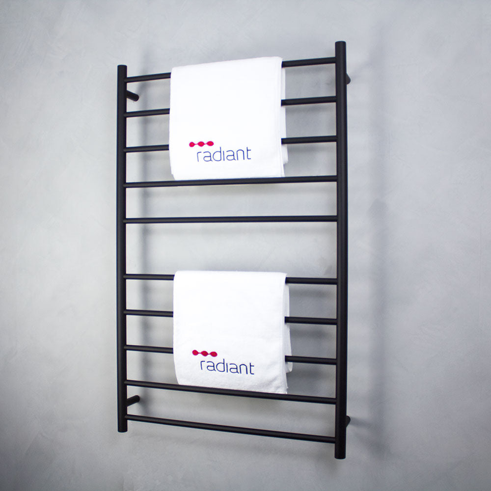 RADIANT HEATING 10-BARS ROUND HEATED TOWEL RAIL MATTE BLACK 750MM