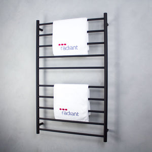 RADIANT HEATING 10-BARS ROUND HEATED TOWEL RAIL MATTE BLACK 750MM