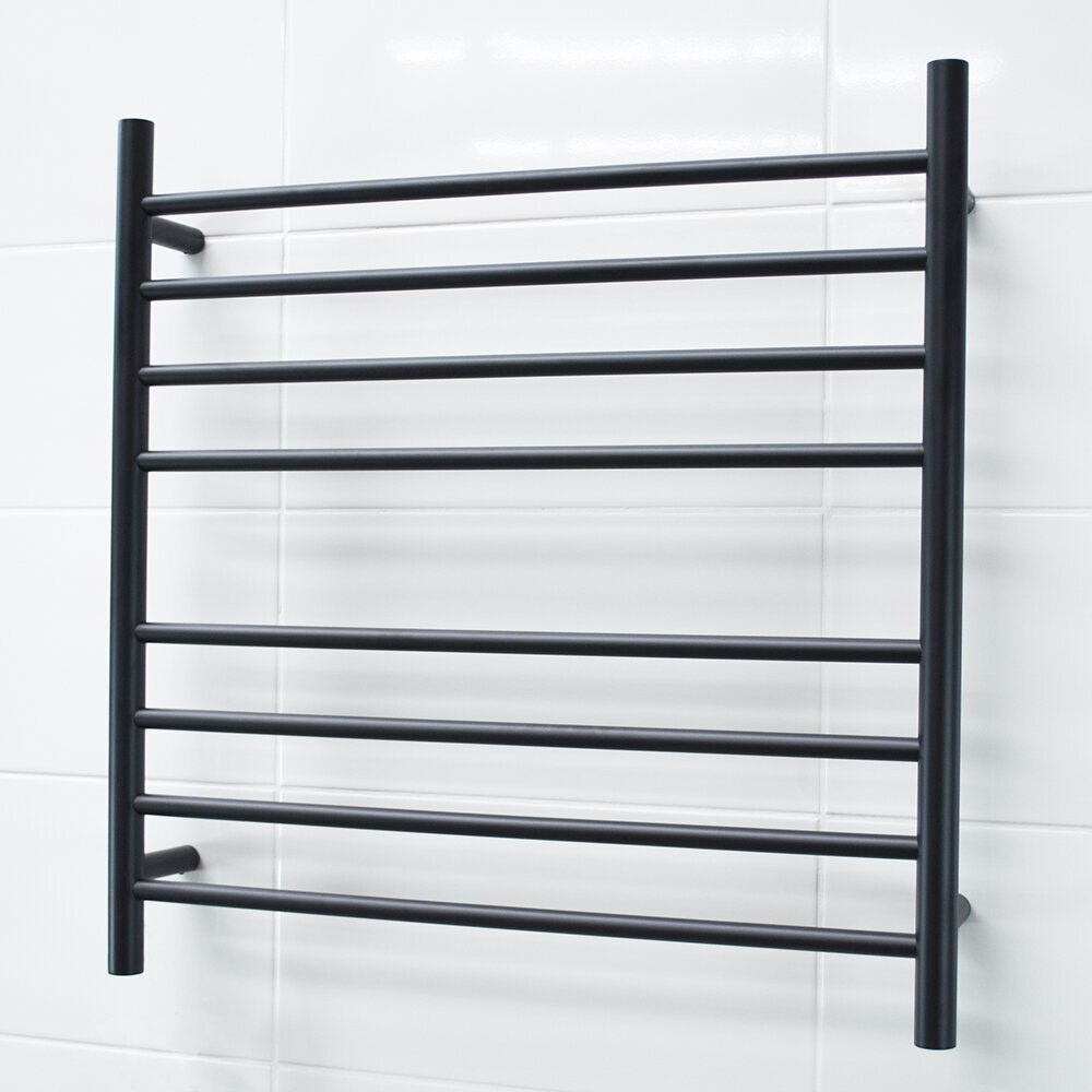 RADIANT HEATING 8-BARS ROUND HEATED TOWEL RAIL MATTE BLACK 125WATTS 750MM