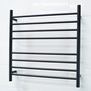 RADIANT HEATING 8-BARS ROUND HEATED TOWEL RAIL MATTE BLACK 125WATTS 750MM