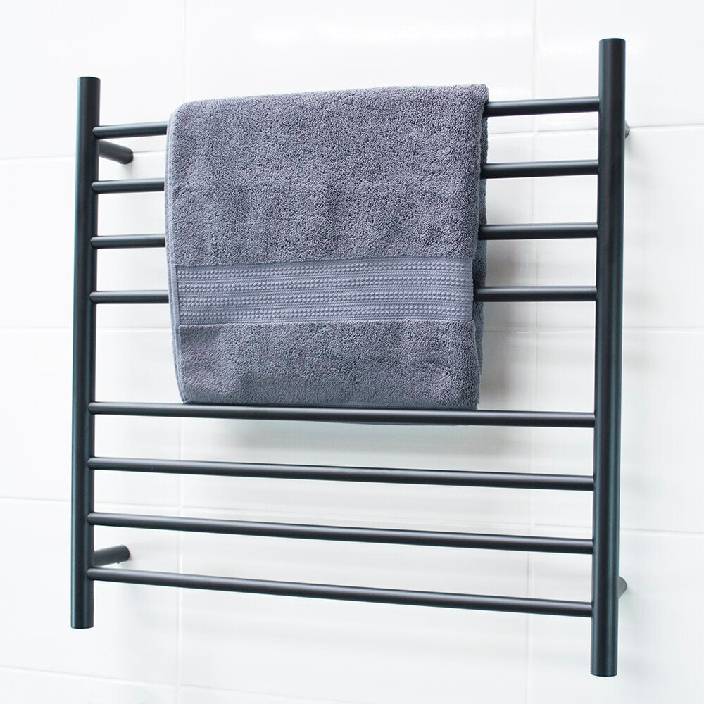 RADIANT HEATING 8-BARS ROUND HEATED TOWEL RAIL MATTE BLACK 125WATTS 750MM