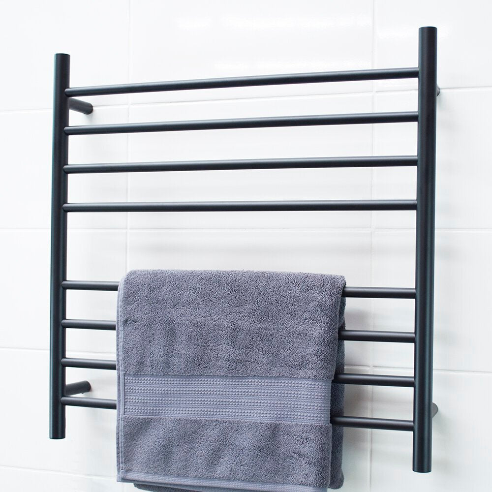 RADIANT HEATING 8-BARS ROUND HEATED TOWEL RAIL MATTE BLACK 125WATTS 750MM