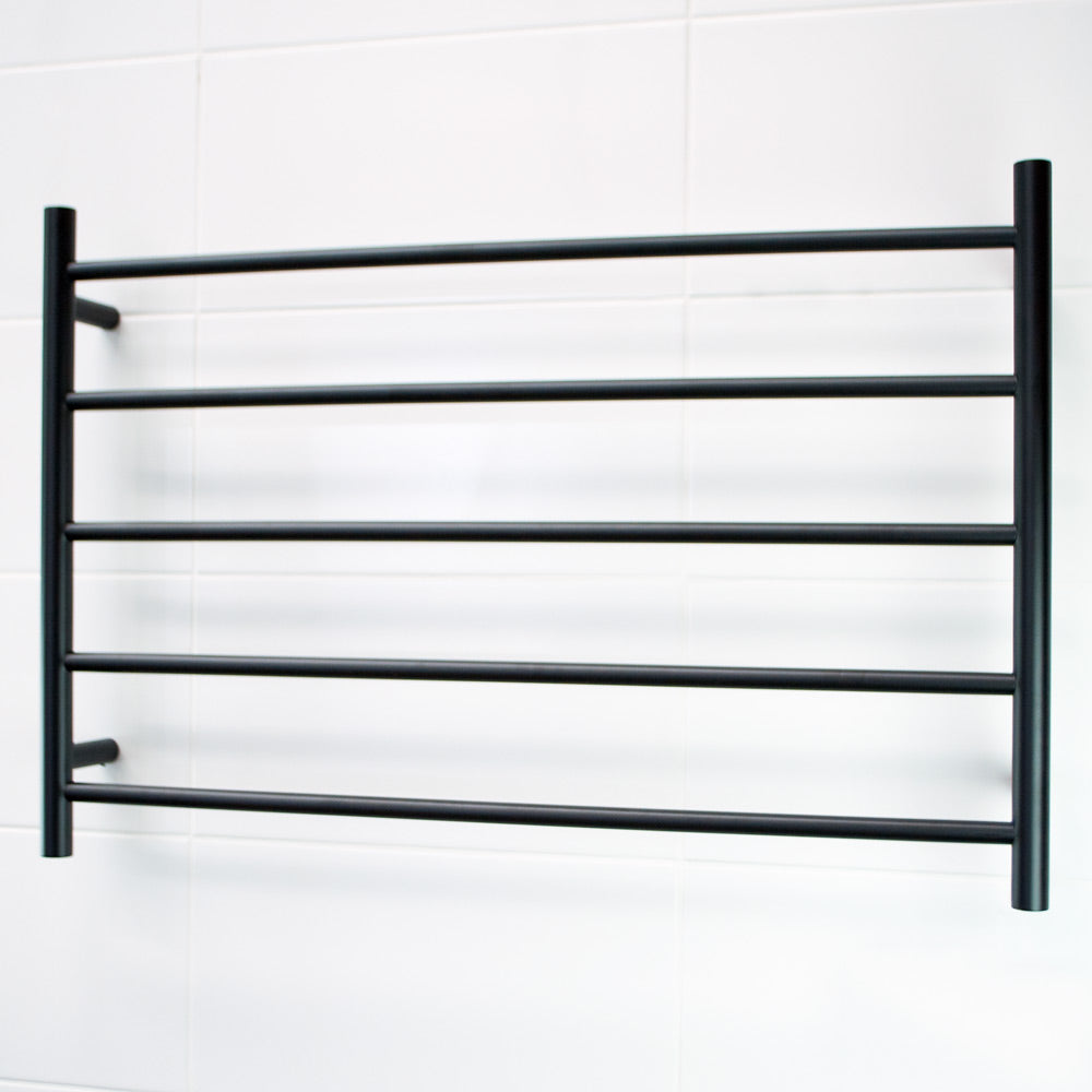 RADIANT HEATING 5-BARS ROUND HEATED TOWEL RAIL MATTE BLACK 80WATTS 950MM