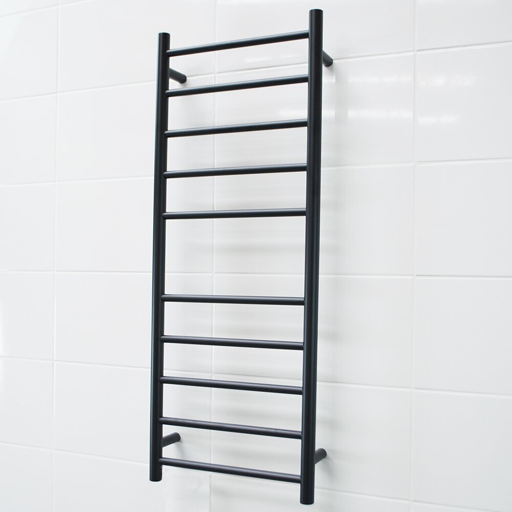 RADIANT HEATING 10-BARS ROUND HEATED TOWEL RAIL MATTE BLACK 80WATTS 430MM