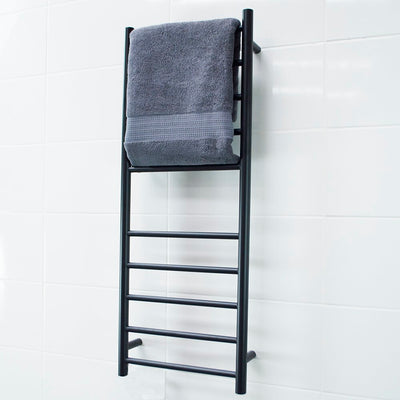 RADIANT HEATING 10-BARS ROUND HEATED TOWEL RAIL MATTE BLACK 80WATTS 430MM