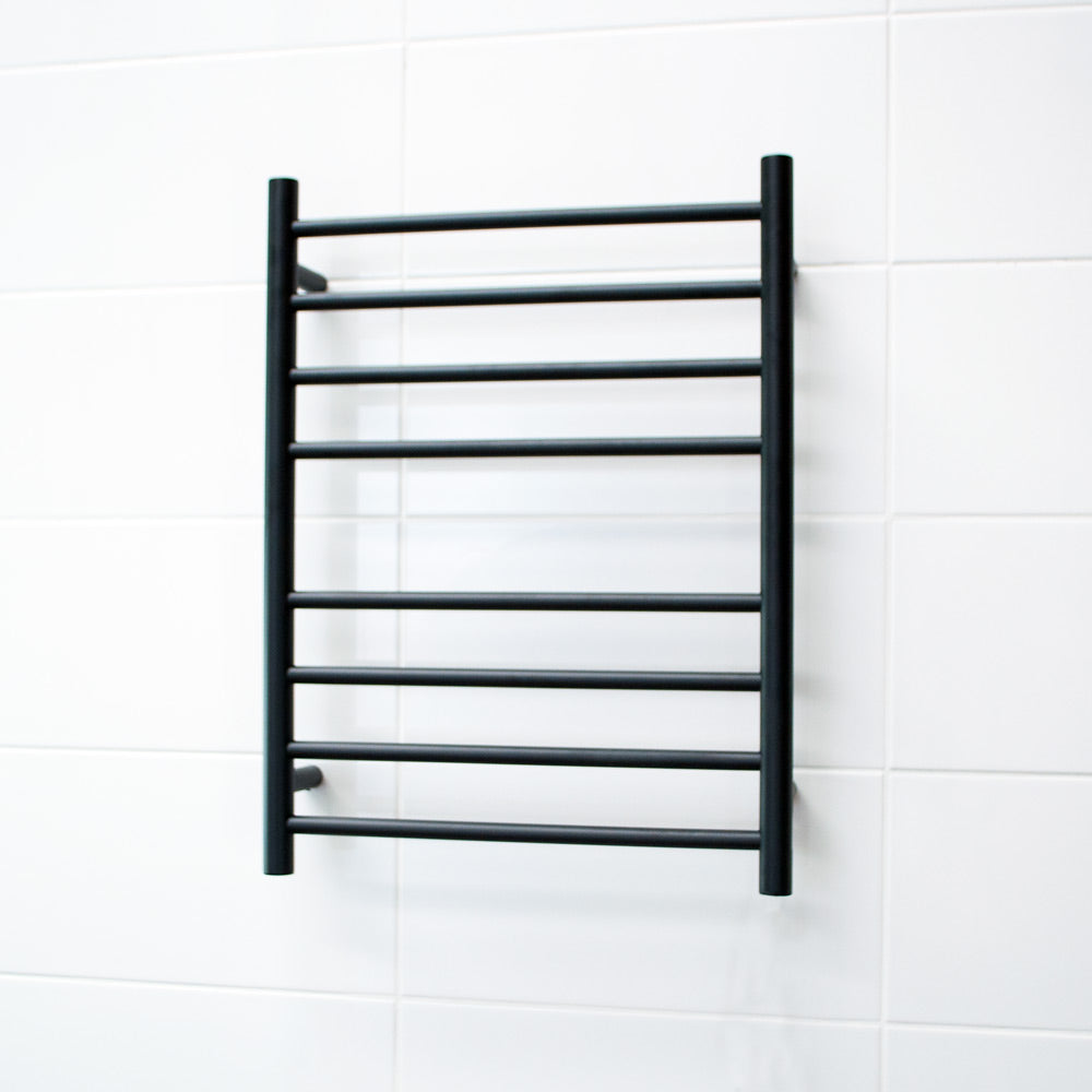 RADIANT HEATING 8-BARS ROUND HEATED TOWEL RAIL MATTE BLACK 65WATTS 530MM