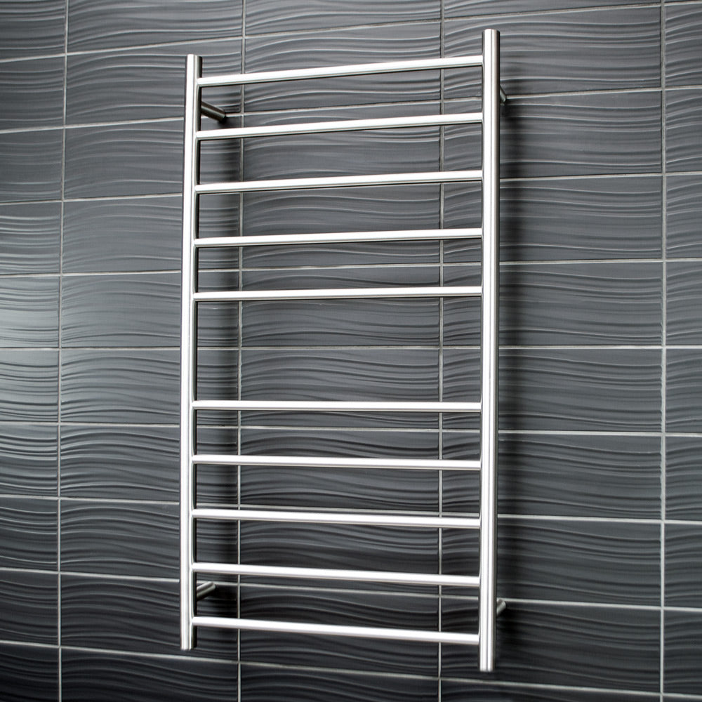 RADIANT HEATING 10-BARS ROUND HEATED TOWEL RAIL BRUSHED SATIN 1100MM