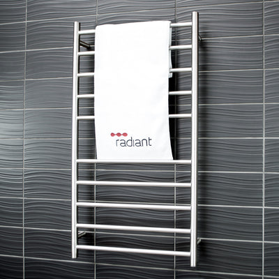 RADIANT HEATING 10-BARS ROUND HEATED TOWEL RAIL BRUSHED SATIN 1100MM