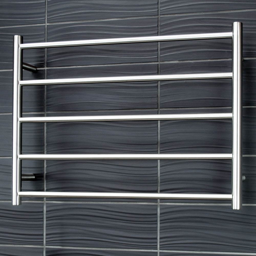 RADIANT HEATING 5-BARS ROUND HEATED TOWEL RAIL BRUSHED SATIN 750MM