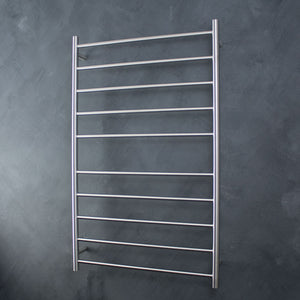 RADIANT HEATING 10-BARS ROUND HEATED TOWEL RAIL BRUSHED SATIN 130WATTS 750MM