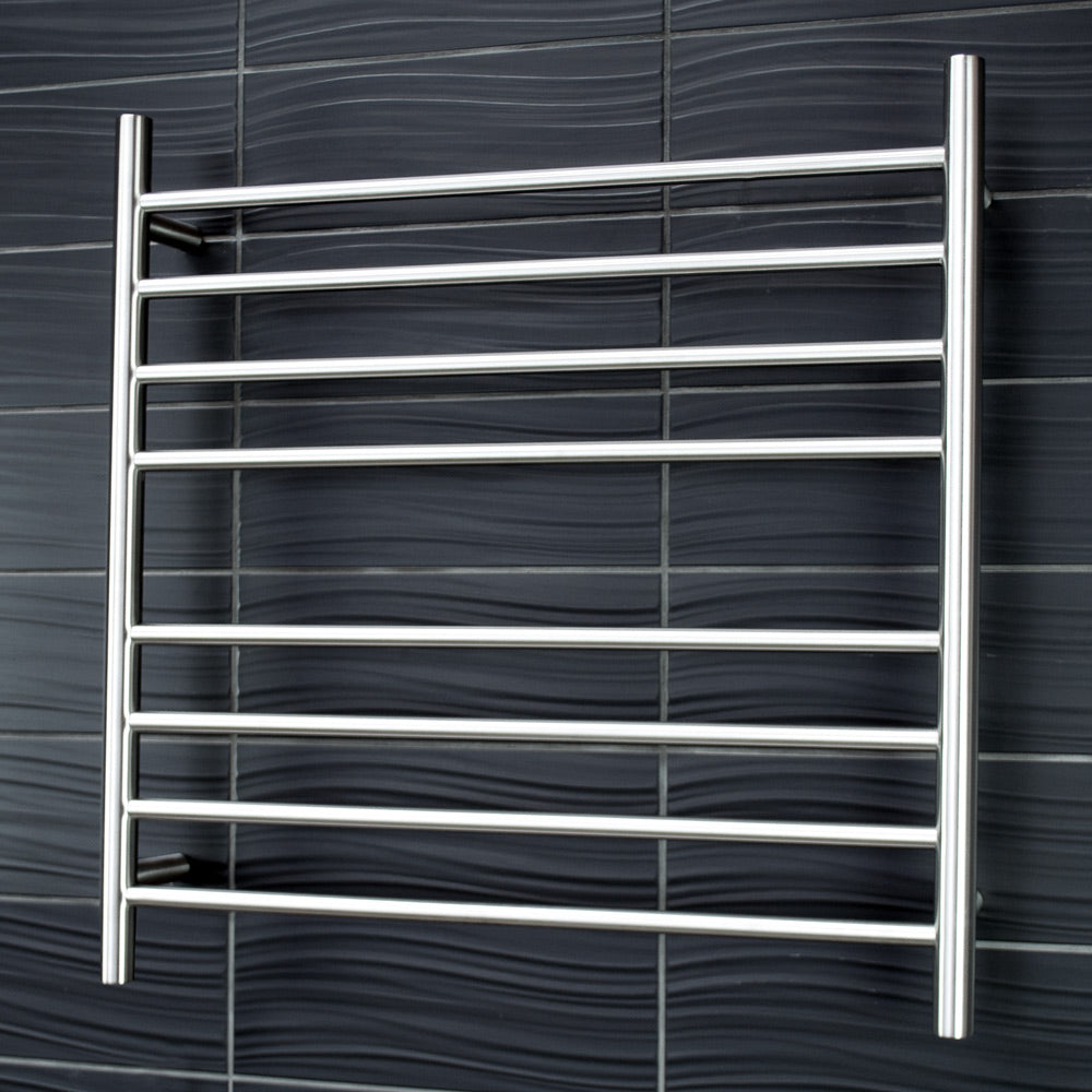 RADIANT HEATING 8-BARS ROUND HEATED TOWEL RAIL BRUSHED SATIN 125WATTS 750MM