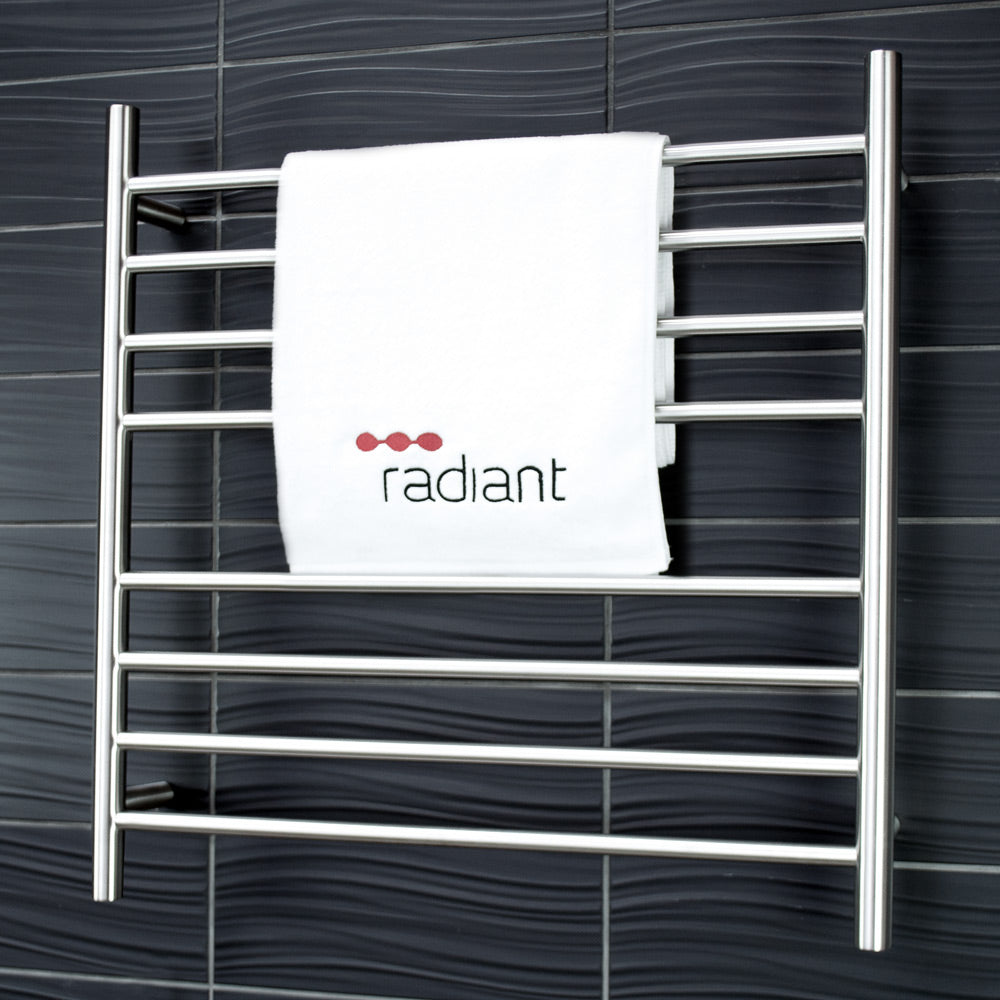 RADIANT HEATING 8-BARS ROUND HEATED TOWEL RAIL BRUSHED SATIN 125WATTS 750MM