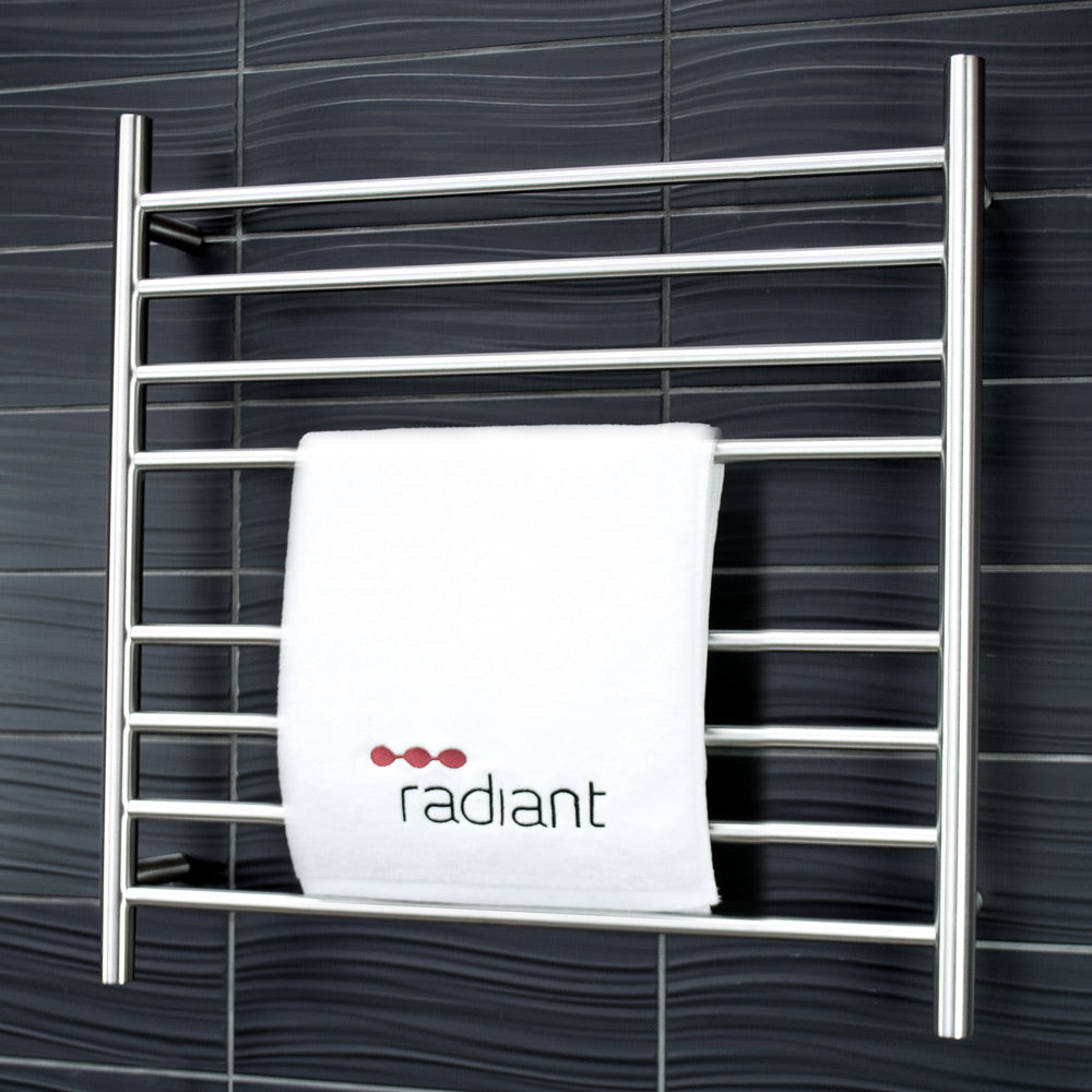 RADIANT HEATING 8-BARS ROUND HEATED TOWEL RAIL BRUSHED SATIN 125WATTS 750MM