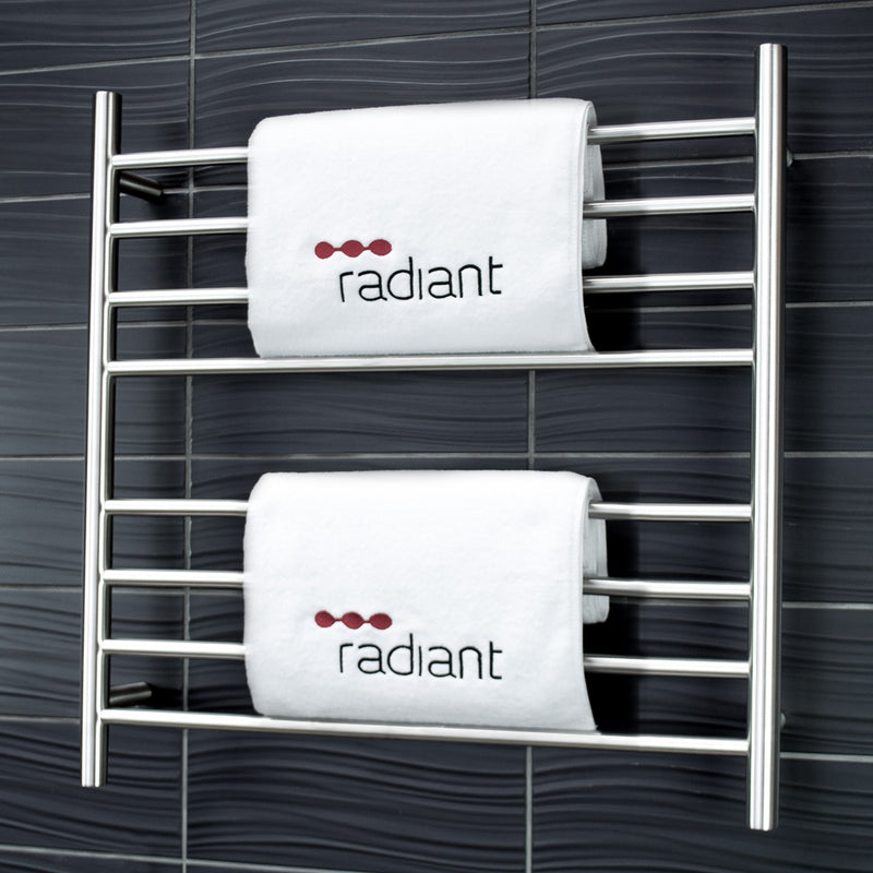 RADIANT HEATING 8-BARS ROUND HEATED TOWEL RAIL BRUSHED SATIN 125WATTS 750MM
