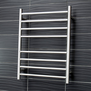 RADIANT HEATING 8-BARS ROUND HEATED TOWEL RAIL BRUSHED SATIN 65WATTS 530MM