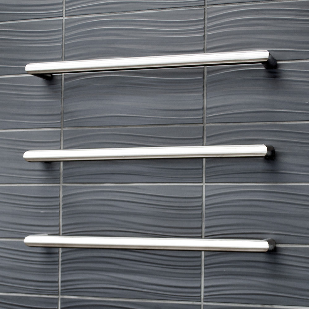 RADIANT HEATING ROUND HEATED SINGLE TOWEL RAIL BRUSHED SATIN 500MM, 650MM AND 800MM